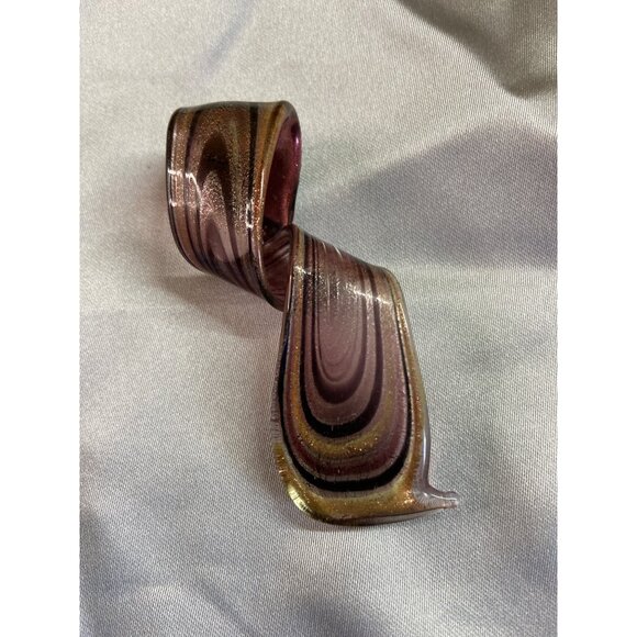 Murano Style Glass Pendant Necklace Purple Gold Swirl Art Ribbon Boho Jewelry - Picture 4 of 5
